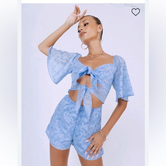 Princess Polly Jacquard Tie Front Romper - Picture 1 of 4